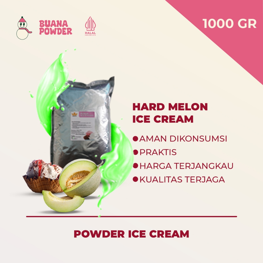 

BUANAPOWDER - BUBUK ES KRIM MURAH RASA MELON 1000 gr / HARD MELON ICE CREAM POWDER