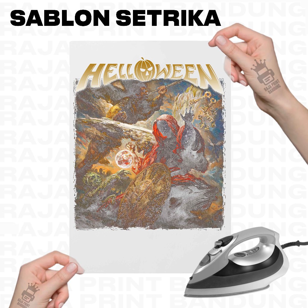 Sablon Setrika Satuan A4 DTF Sticker Kaos Ready To Press Siap Disetrika HELLOWEEN BAND