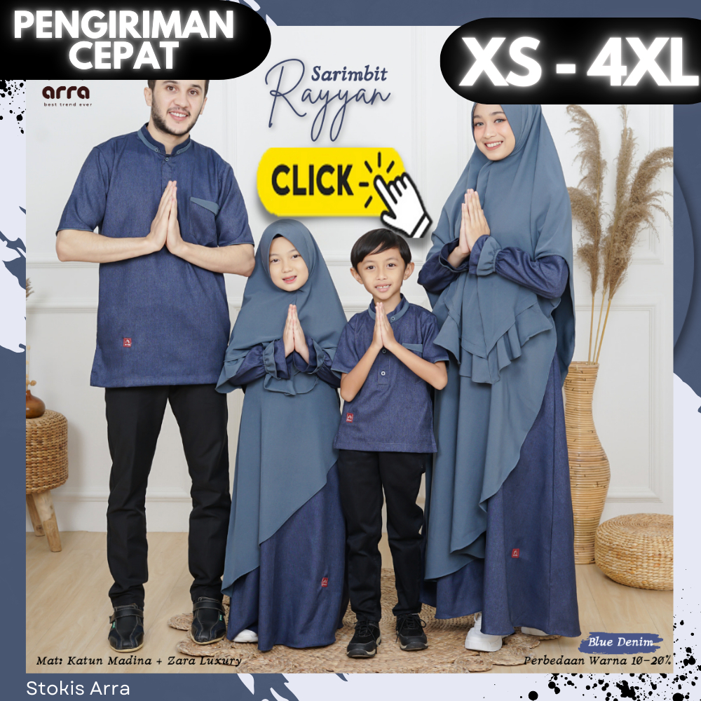 Arra Rayyan Blue Denim Series Sarimbit Couple Keluarga Muslim Baju Koko Gamis Khimar Syar'i Jumbo