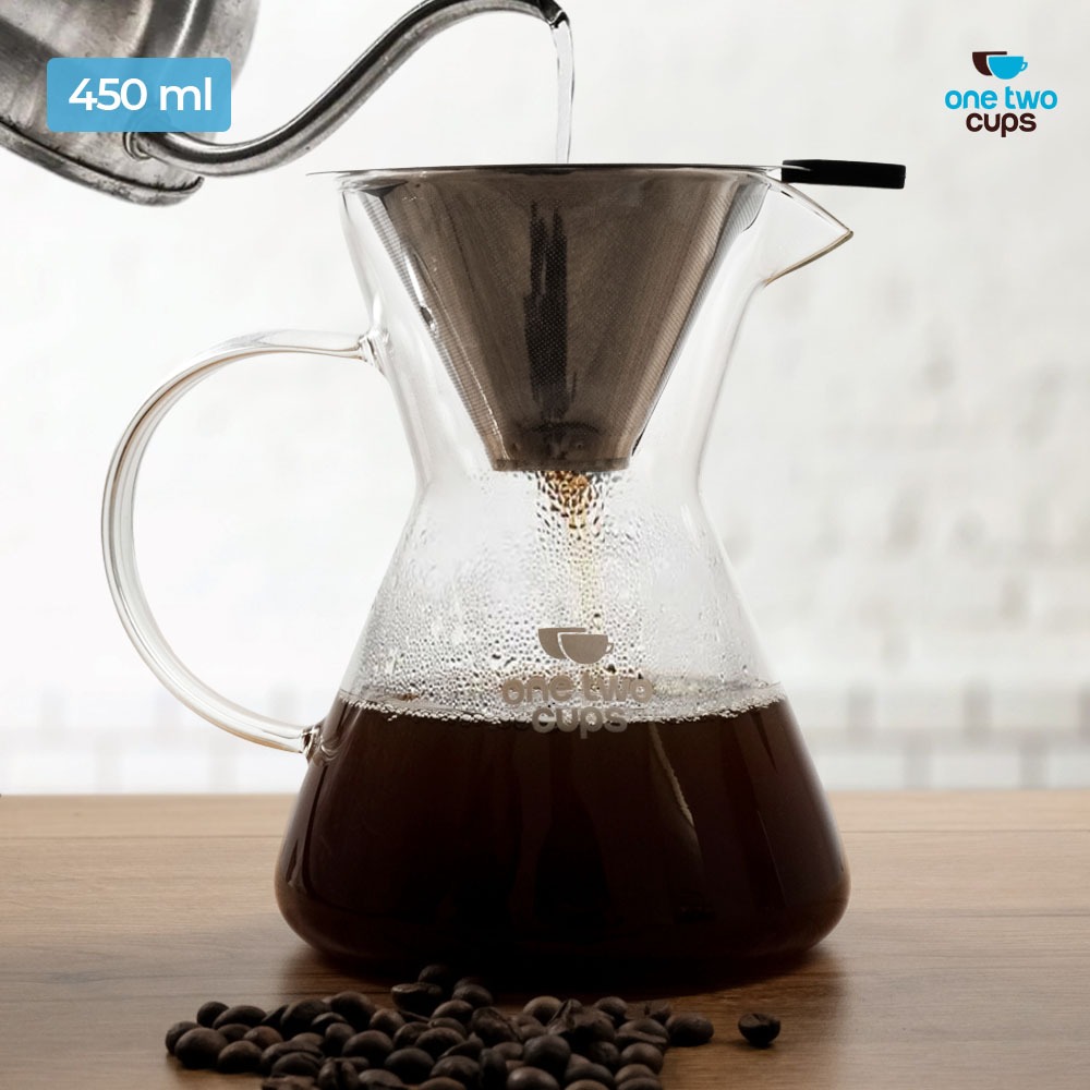 One Two Cups Coffee Server Chemex Drip Pour Over with Filter 450ml - YD-KT001 - Transparent