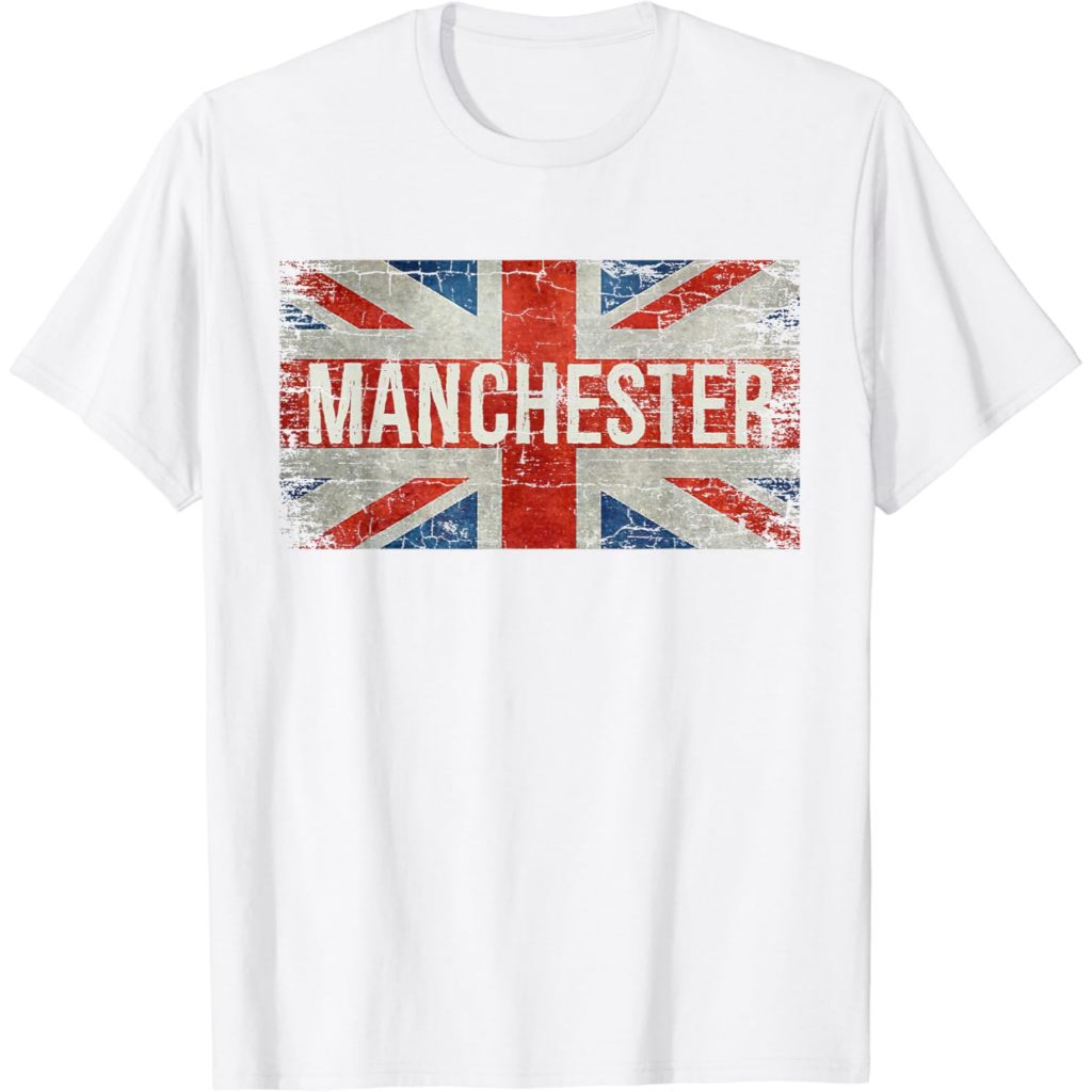 Kaos Dewasa Manchester England United Kingdom British Flag Vintage T-Shirt Fashion Baju Atasan Anak 
