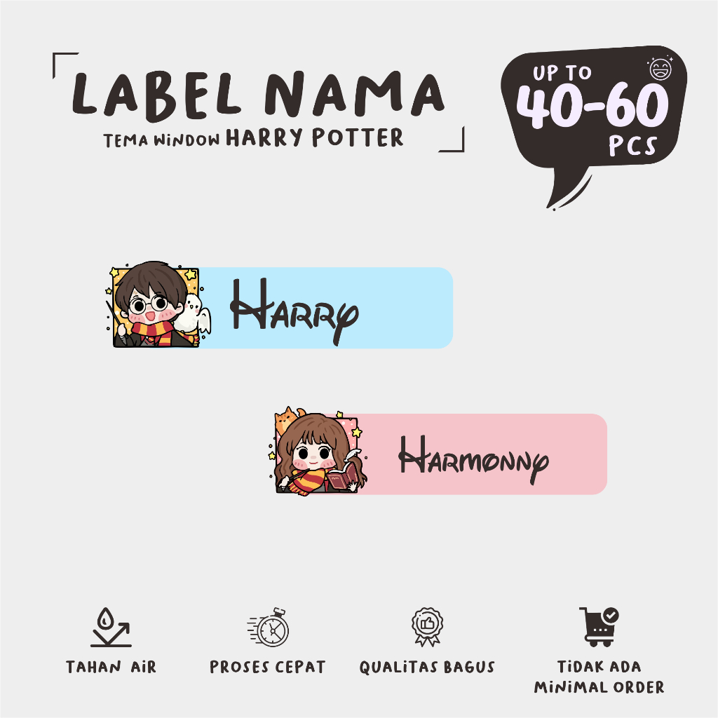 

(40 - 60 pcs) cetak stiker nama murah tema Window HARRY POTTER /murah/lucu/custom nama stiker label/murah