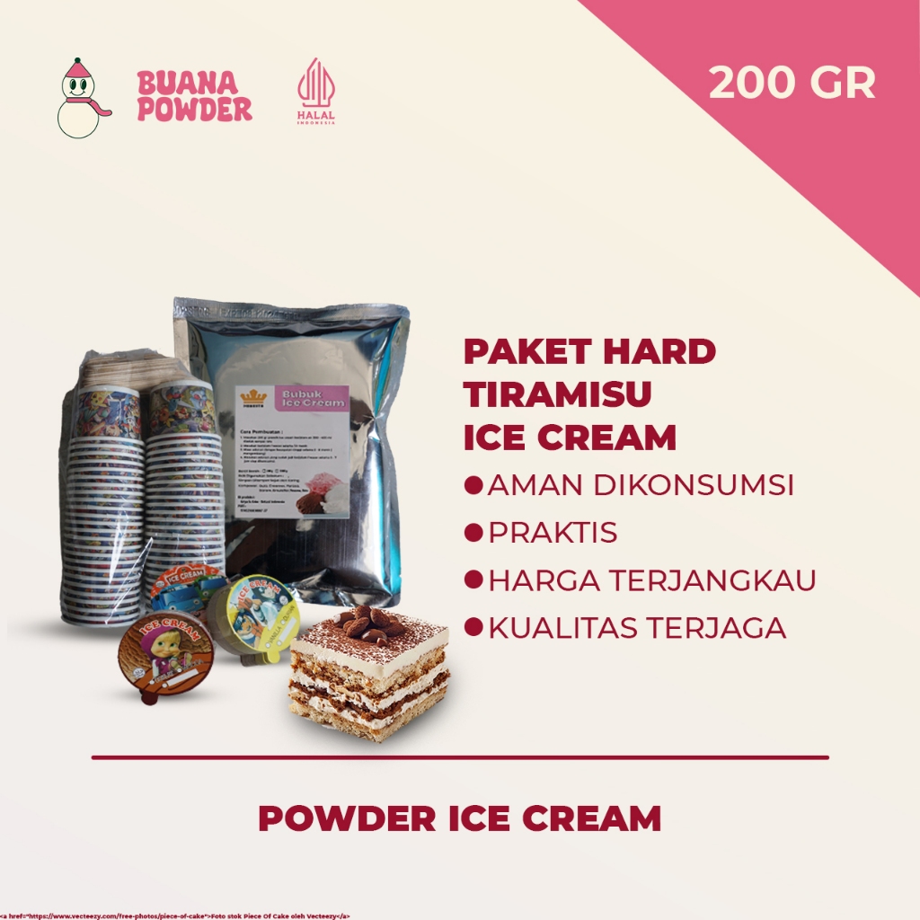 

BUANAPOWDER - PAKET BUBUK ES KRIM MURAH RASA TIRAMISU 200 gr / PAKET USAHA ES KRIM RUMAHAN