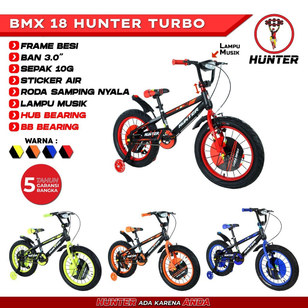 Bazar sepeda - SEPEDA ANAK COWOK BMX 18 INCH HUNTER NEW TURBO BAN 3.0 RODA SAMPING NYALA