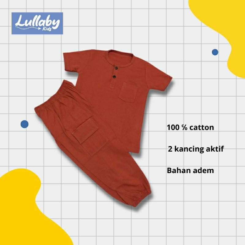 Setelan Baju Anak - Jogger Set Kaos Kancing Dan Celana Joger Anak Umur 1-7 Tahun - Merah Bata