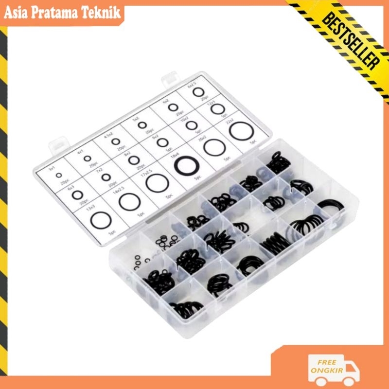 Karet Rubber O Ring Seal Tightening 225 PCS 1 Set Sil Oring Box Seal hidrolik sil box PCP - Hitam