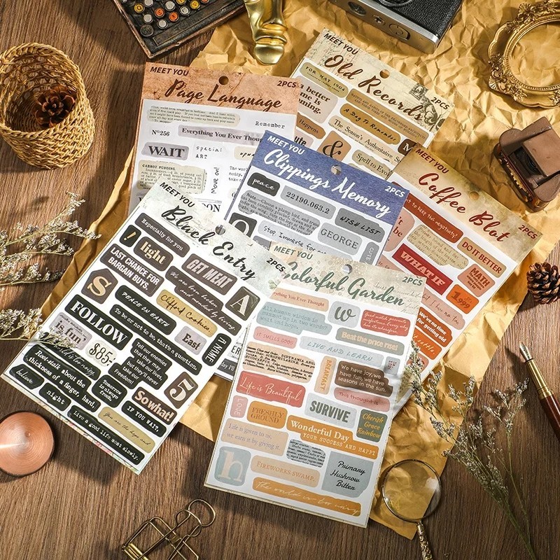 

2 lembar English words edging text series deco sticker jurnal diy