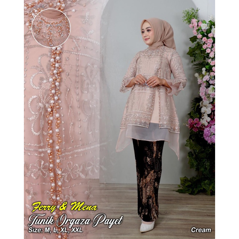 (COD) Tunik Organza Payet Setelan Tunik Mewah | Tunik Seragaman | Tunik Pesta | Kebaya Pesta Modern