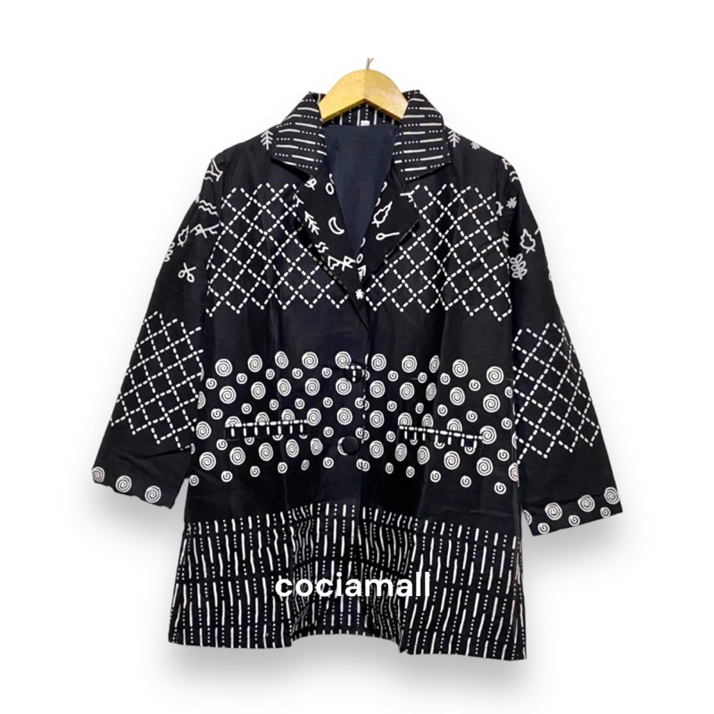 Blazer Batik Kerja Wanita Modern Terbaru Jumbo Lengan Panjang Bahan Katun Halus Solo