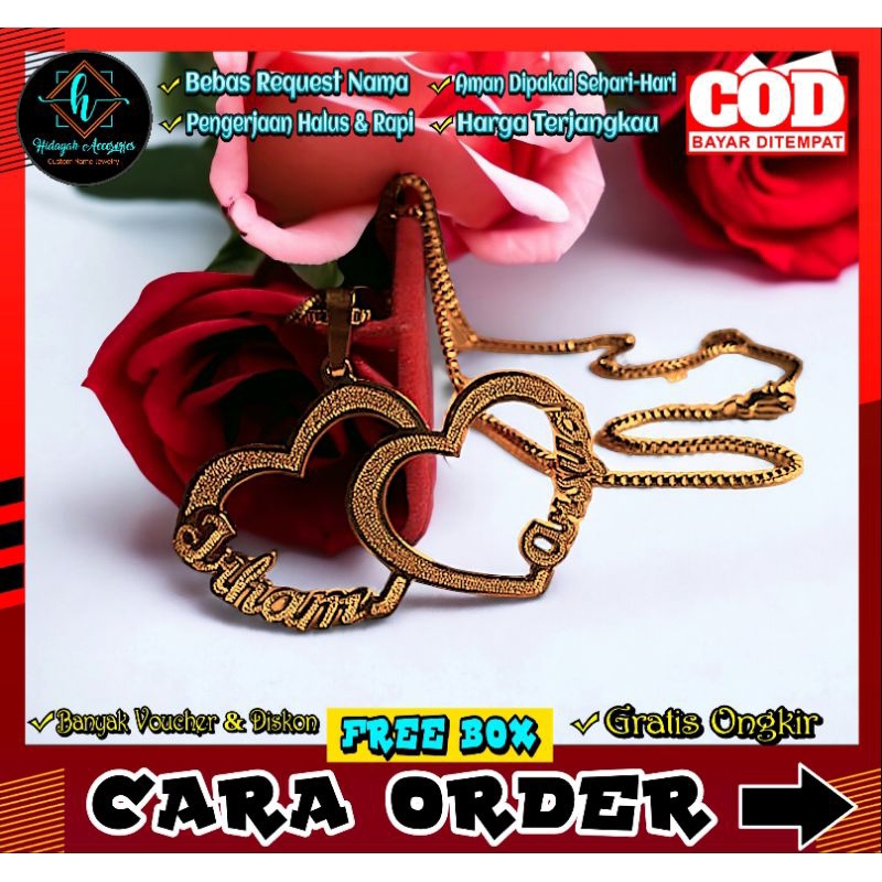 [BISA COD] KALUNG INISIAL 2NAMA LOVE KALUNG NAMA COUPLE PASANGAN TITANIUM ANTI KARAT KOPEL UNIK