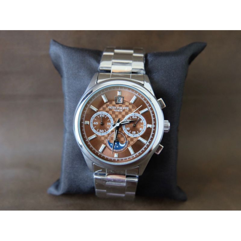 ( BISA COD ) ✅ Jam Tangan Pria/Cowok PATEK PHILIPPE Rantai Chrono Tanggal Aktif || Diameter 4.3cm ||