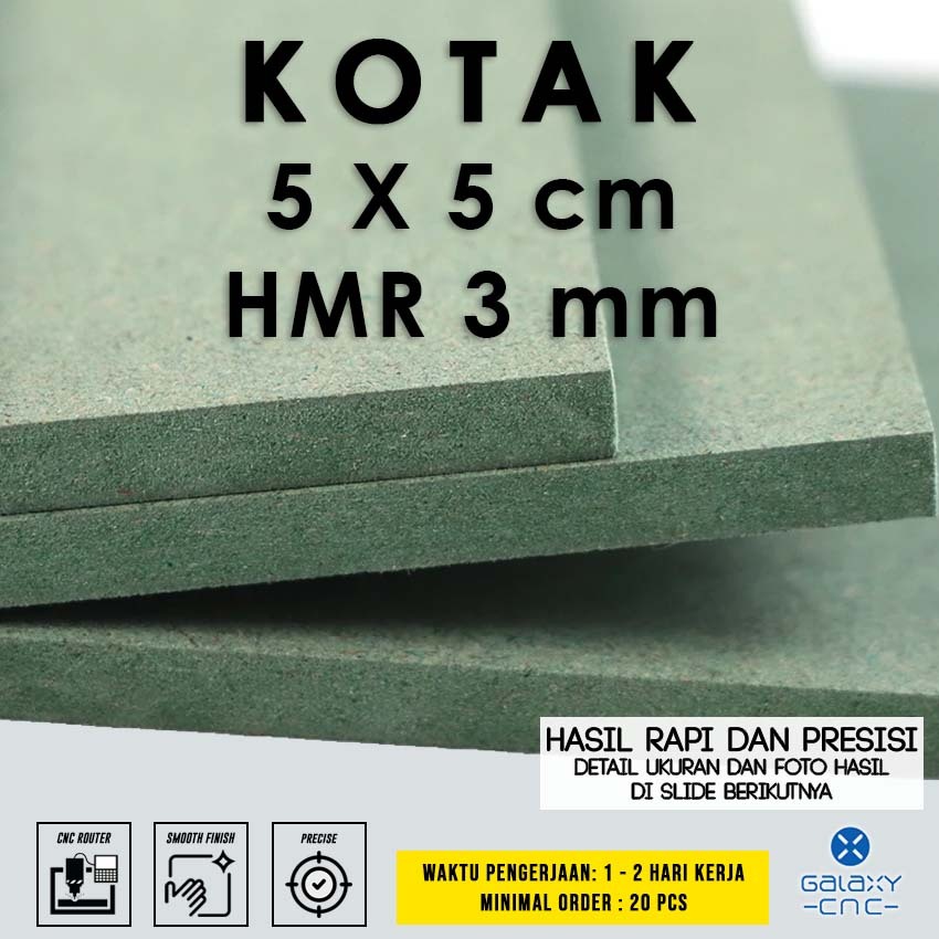 kotak 5 x 5 cm - HMR 3 mm - HMR Board / Papan MDF hijau