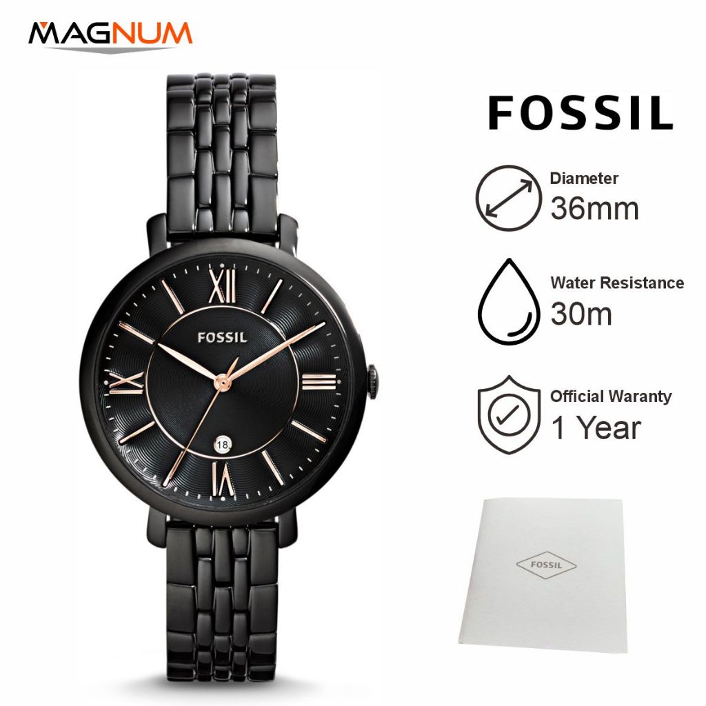 Jam Tangan Wanita Fos sil ES3614 Jacqueline Black Dial Black Stainless Steel