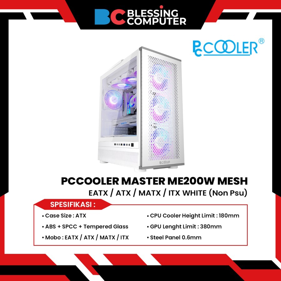 Casing PCCOOLER MASTER ME200W MESH WHITE / Casing EATX / ATX / MATX / ITX Non Psu