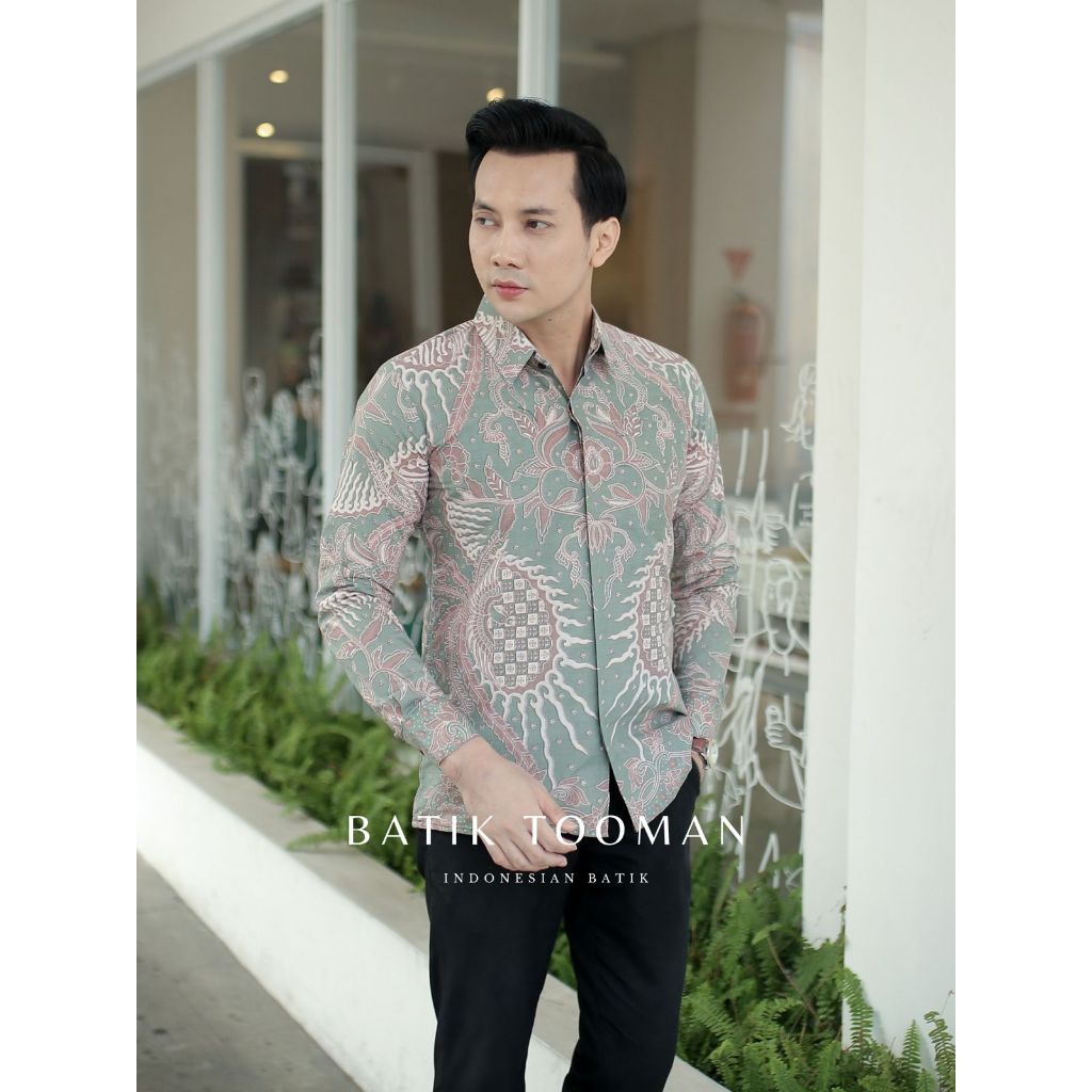 VALERINO Slimfit ROSE GOLD SOFT SAGE GREEN Baju Pria Kemeja Batik Kerja Lengan Panjang Warna Pastel 