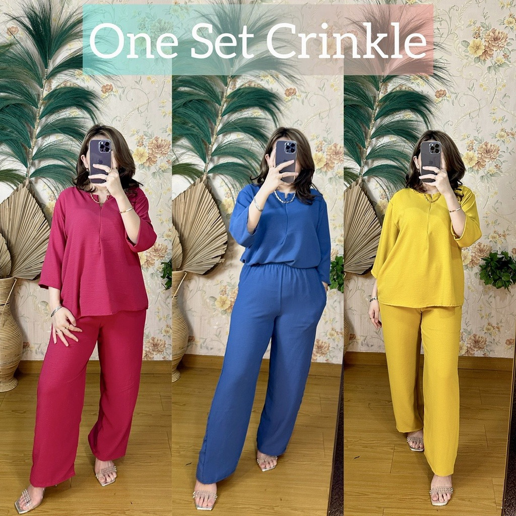 NCDY ONE SET Crinkle setelan wanita set wanita kekinian setelan wanita kekinian one set hijab set pa