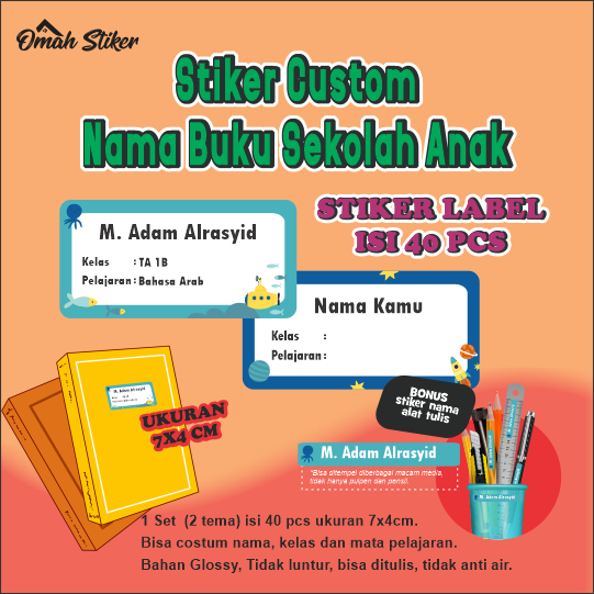 

OMAH STIKER - Sticker Nama Buku Pelajaran Custom Nama Anak Cowok Cewek | Label Name Boy / Girl