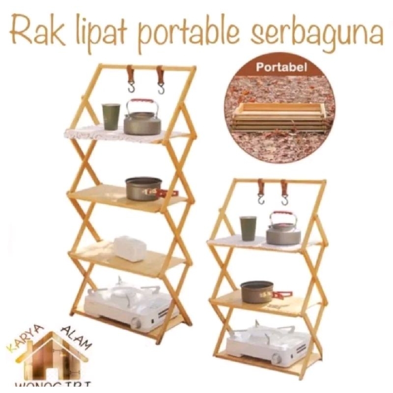 Rak lipat luar penyimpanan camping piknik Ruang rak lipat meja  lipat kayu 3/4 susun