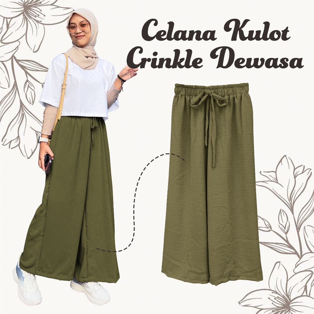 Celana Kulot Crinkle Airflow Celana Panjang Wanita Warna Army
