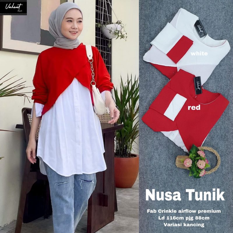 Atasan Baju Wanita Merah Putih Nusa Fatih Deka Tunik Blus Wanita Merah Putih Baju Agustusan Model Te