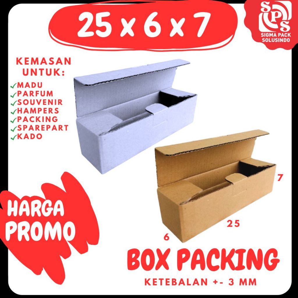 

Box 25x6x7 Kardus Sparepart Packing Karton Dus Kotak Kemasan Obat Mainan Olshop Souvenir Jamu