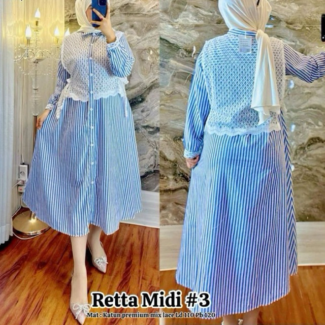 BISA COD - midi dress tunik wanita katun salur zara kombinasi brukat premium kemeja wanita - MIDI BE