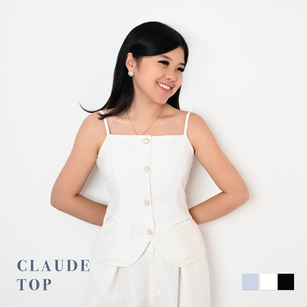 Claude Top Vest - Everyday Sook | Pakaian Atasan Wanita | Korean Look Top | Gold Buttons Top