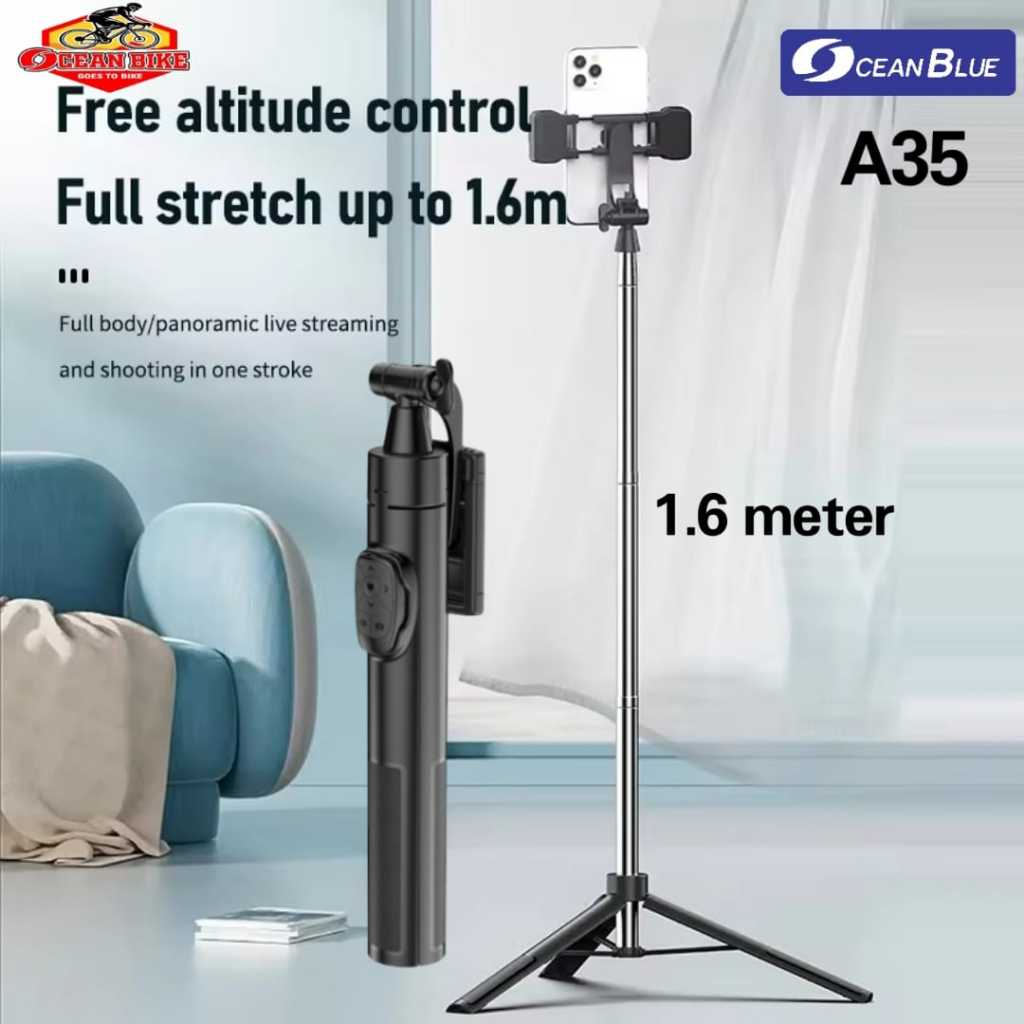 OCEANBLUE Tongsis Bluetooth Remote Shutter Tripod Holder Hp Selfie Stick A35 160CM