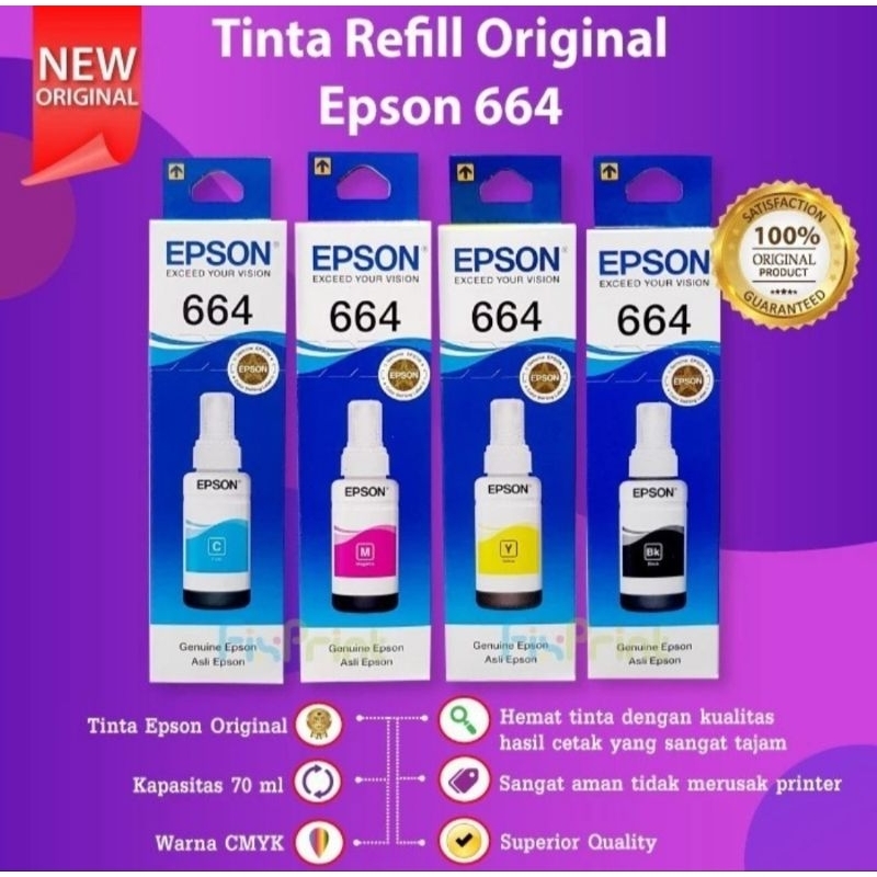 Tinta Epson 664 T664 Printer L360 L220 L350 L120 L121 Original Ori - Hitam