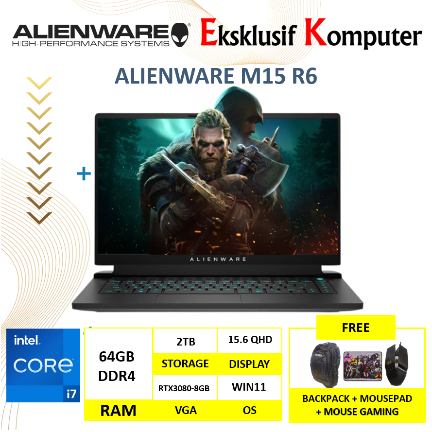 Alienware M15 R6 Intel i7 11800H 64GB 2TB SSD RTX3080 8GB 15" QHD 240Hz Windows 11 Home