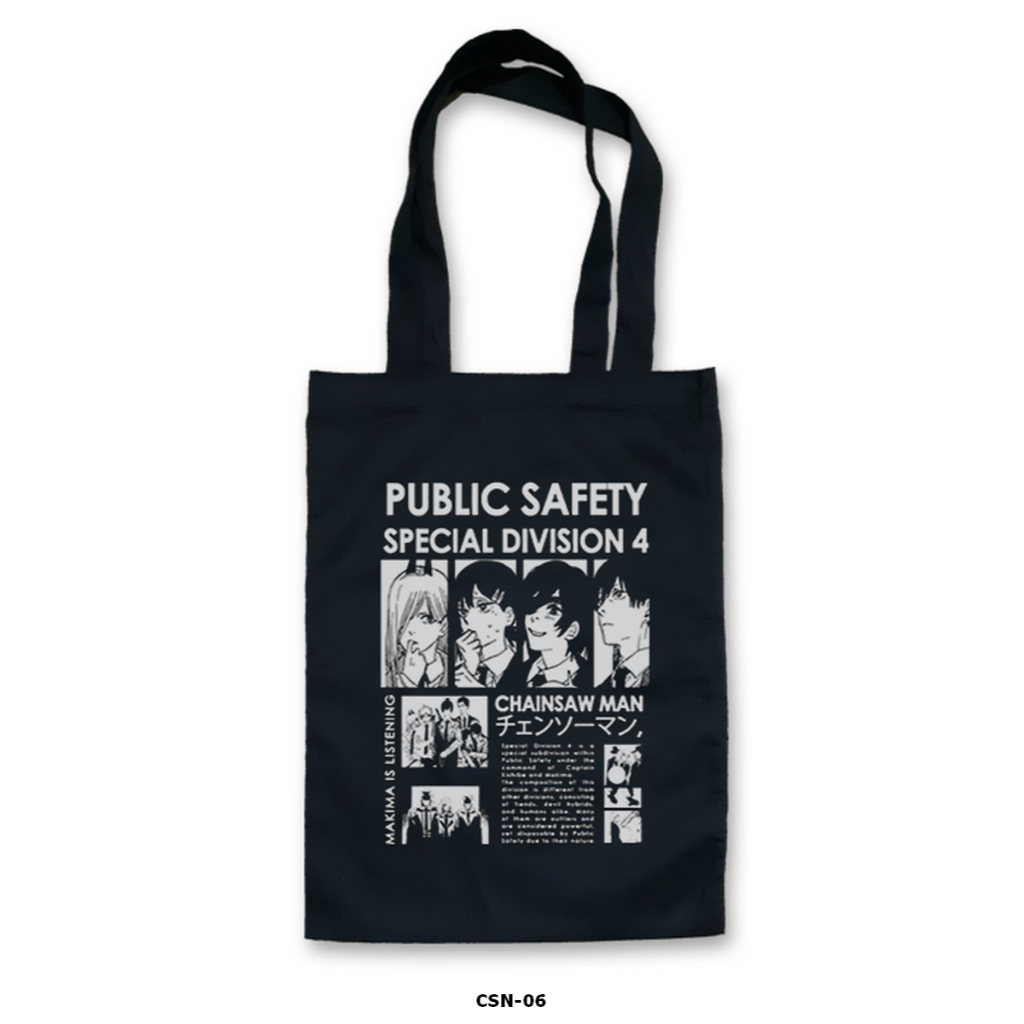 Tas Tote Bag Kanvas Hitam - Chainsaw Man
