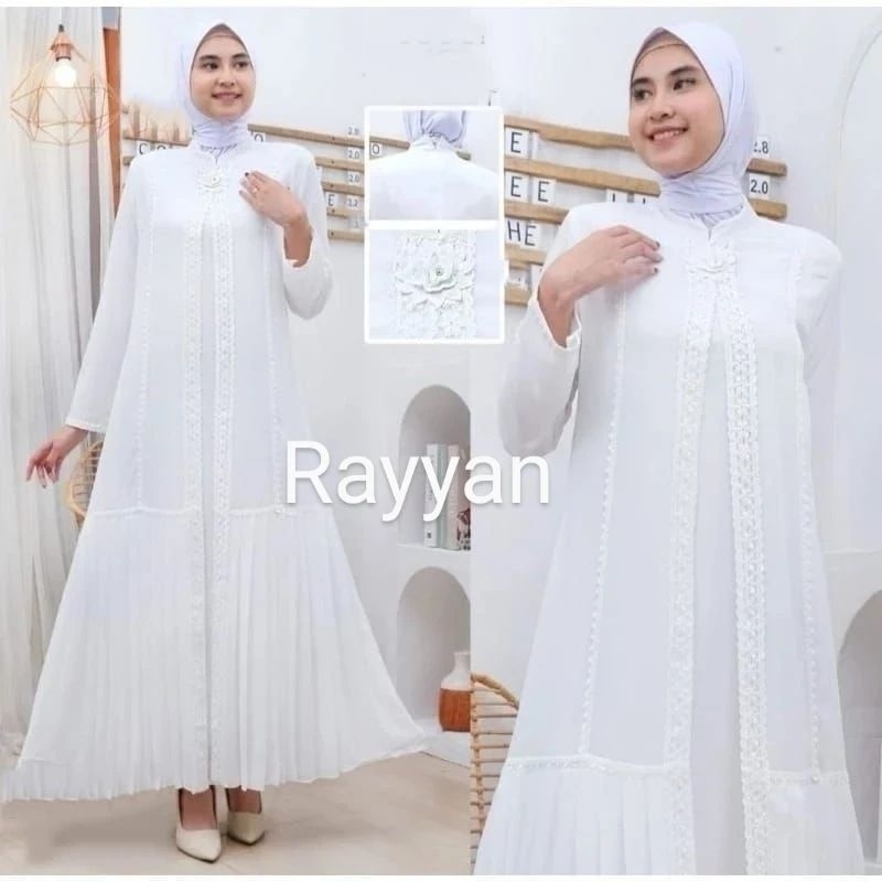 Baju Muslim putih Wanita / Busana Muslim umroh haji / Baju Gamis Putih tulang Lebaran /Gamis Wanita 