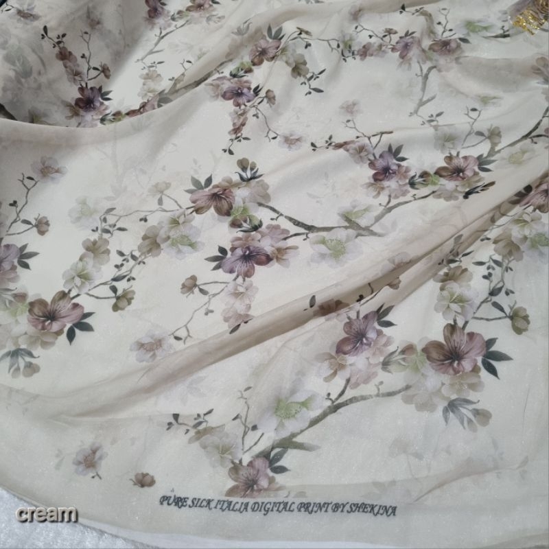 Kain Chiffon Motif | Sifon Corak | Silk Print Motif Bunga Sakura