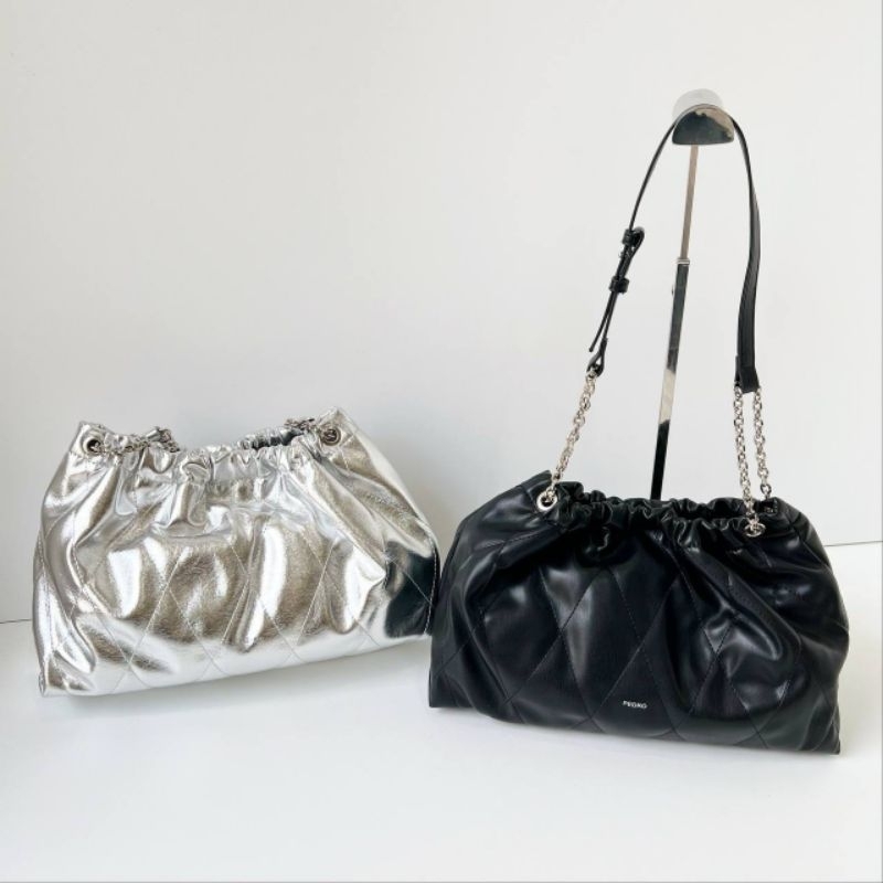 Tas pedro bahu tote bag hitam silver serut