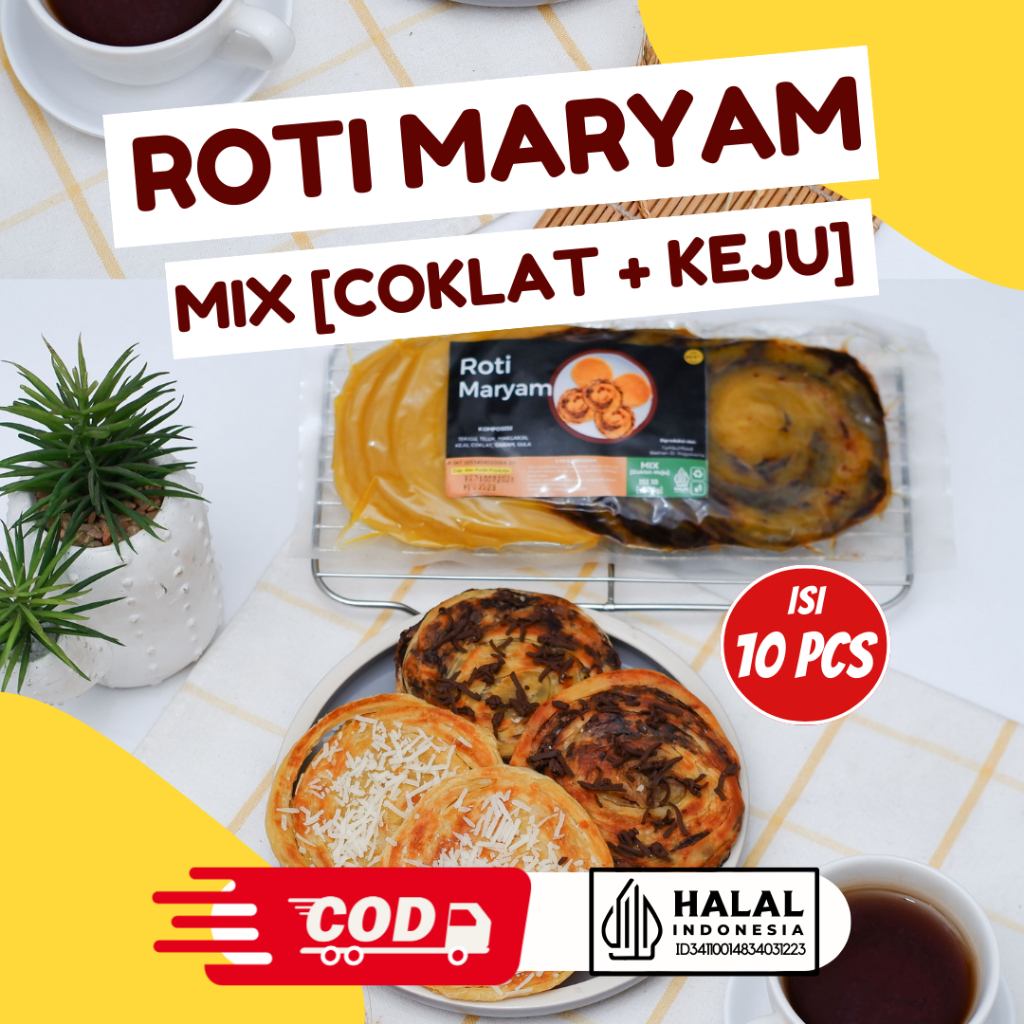 

Roti Maryam MIX (Coklat + Keju) -《ISI 10 PCS》, Roti Cane, Roti Canai Frozen MIX (Coklat + Keju)