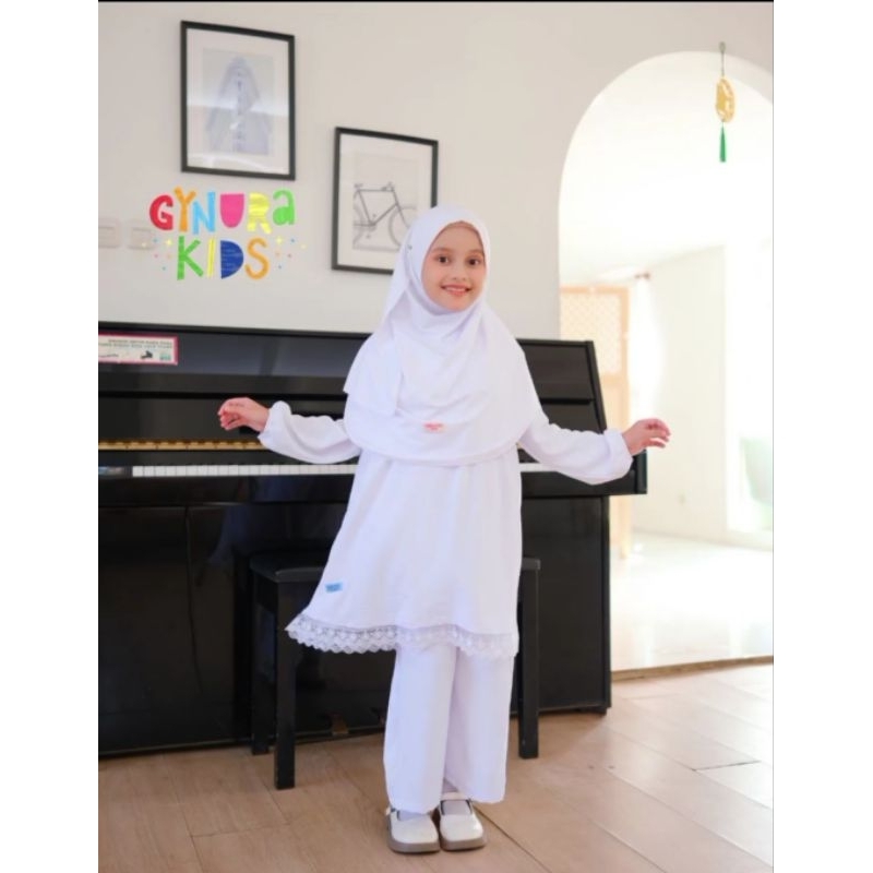 Raggakids - Setelan Anak Perempuan - Tunik Putih - One Set Anak Perempuan - Baju Muslim Putih - Baju