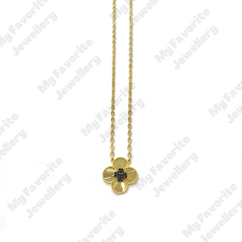 Kalung Clover AD Hitam EMAS ASLI Kadar 700 16K