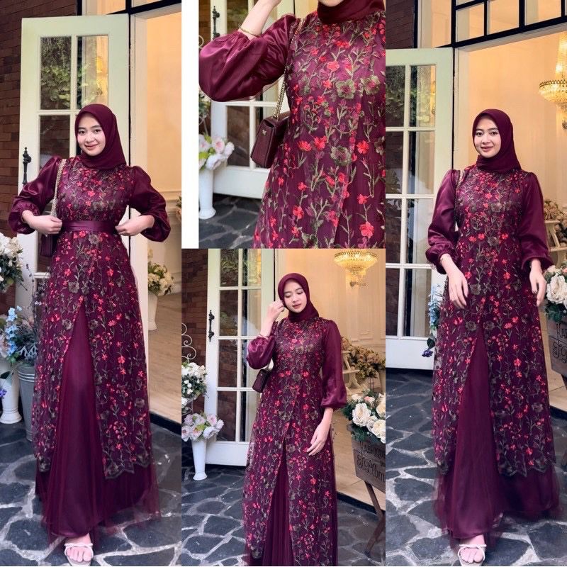 ￼LAURA DRESS SATIN MIX BRUKAT TILE POLOS DRESS TILLE GARDEN BAJU KONDANGAN BUSUI FRIENDLY BUSANA BRI