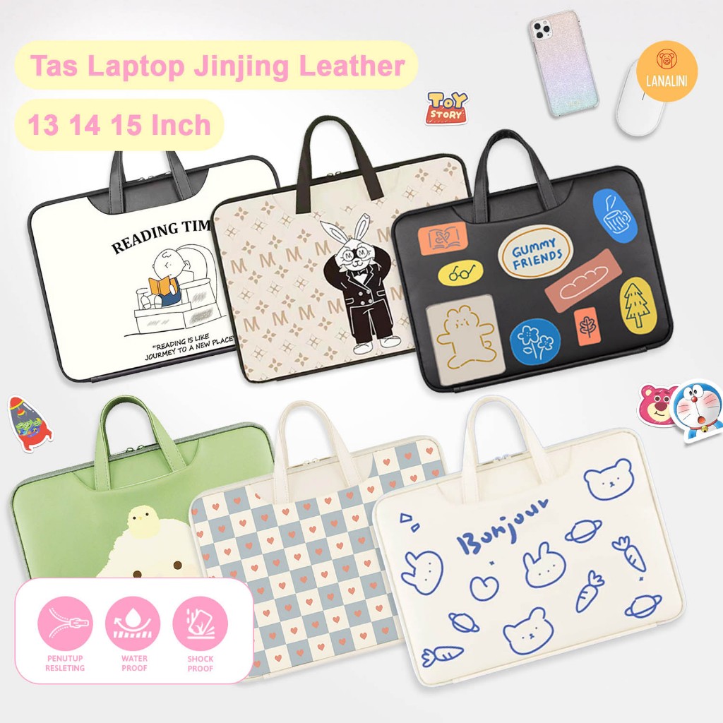 Tas Sarung Bag Sleeve Leather Snoopy Bear Love Laptop With Handle Premium Resleting Waterproof Tahan