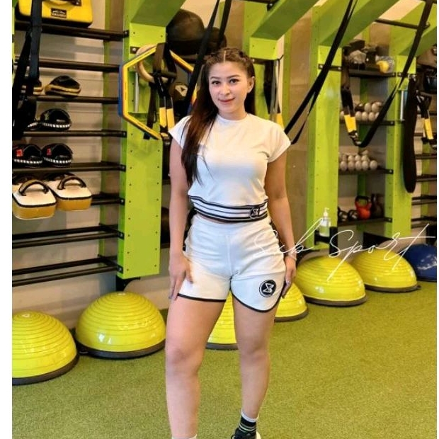 SET PAKAIAN OLAHRAGA WANITA SXB SPORT SHORTSLEEVE CROP AND SHORTPANT OLAHRAGA Senam/Aerobic/Gym/Runn