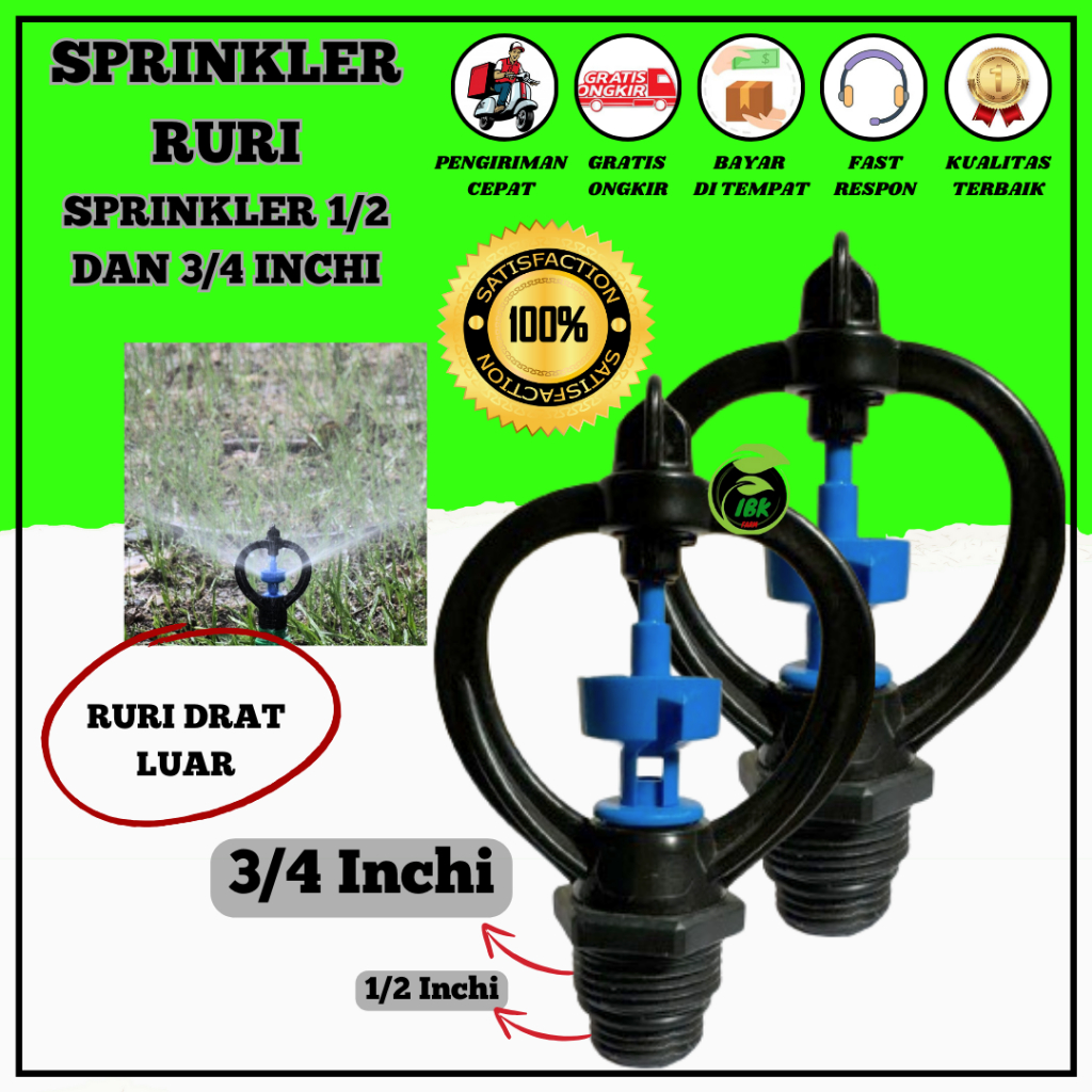 Sprinkler Ruri Sprinkler Pertanian Sprinkler Taman Sprinkler kebun Ukuran Drat 1/2 Inchi INBEKEN