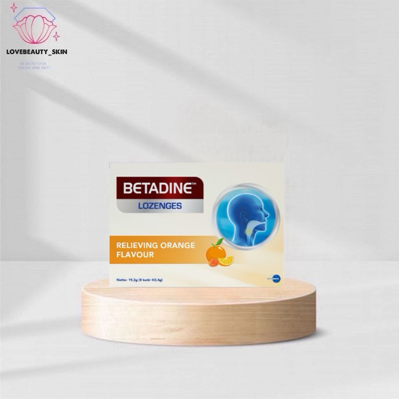 

BETADINE LOZENGES ORANGE FLAVOUR Permen Pelega Tenggorokan 1pack isi 8pcs