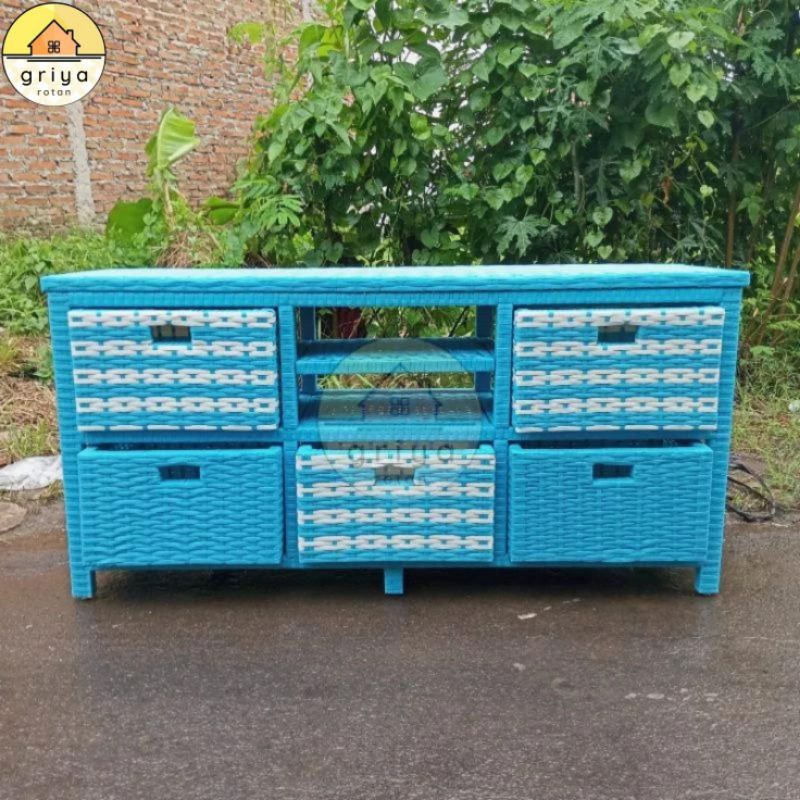 Lemari Tv Rotan Sintetis Laci 5 Lemari Plastik Rak Susun Serbaguna Minimalis