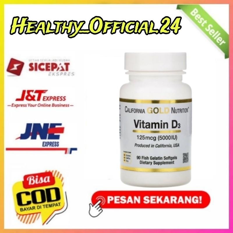 Vitamin D3 Vit D-3 5000IU 90 Softgels California Gold Nutrition Ori USA Vit D3 5000 iu Asli