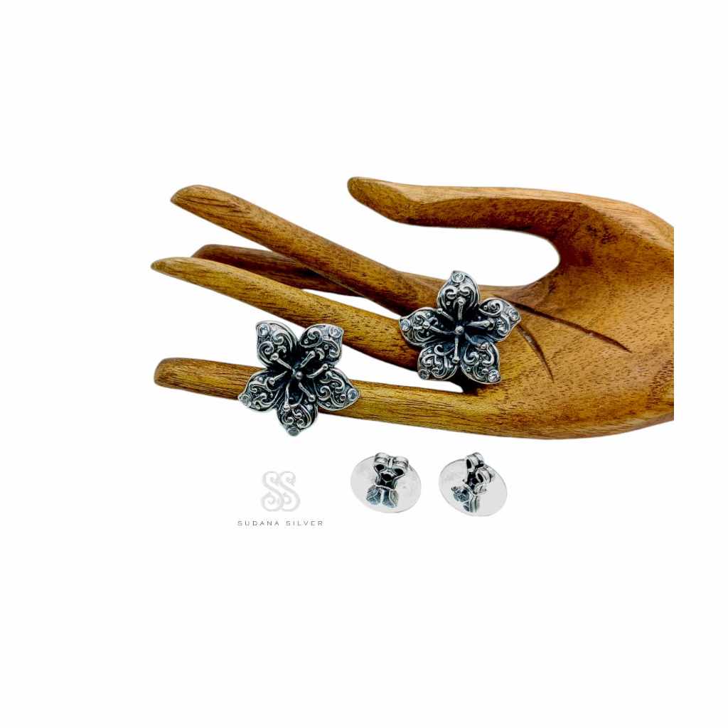 Anting Giwang Subeng Pucuk Perak Bakar Silver 925 Swarovski Stone Handmade Bali