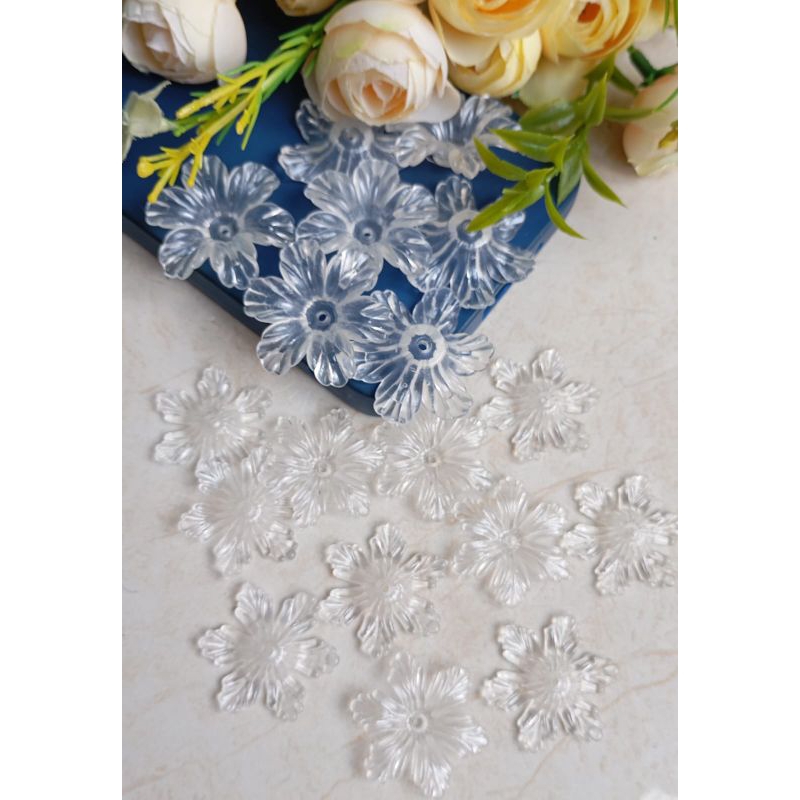 manik transparan bening | 20 gram manik akrilik clear snow | manik motif bunga bening transparan