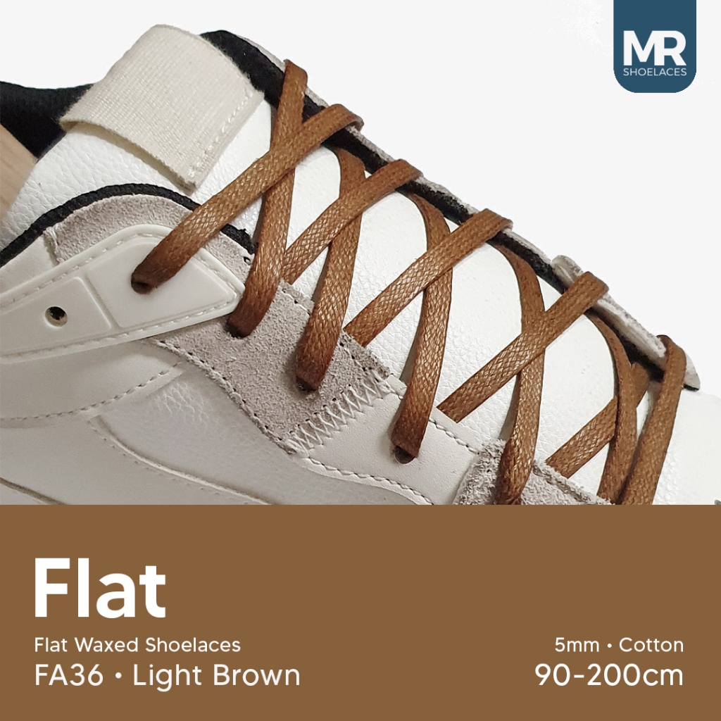 Original MR Shoelaces FA36 Light Brown Coklat Muda - Tali Sepatu Lilin 5mm Gepeng Flat Pipih (Waxed 