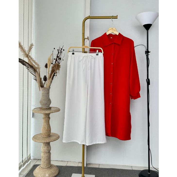 ADANTYA Set Tunik + Kulot Merah Putih Tunik Zalfa Wanita Kekinian Tunik Merah Setelan Wanita Kekinia
