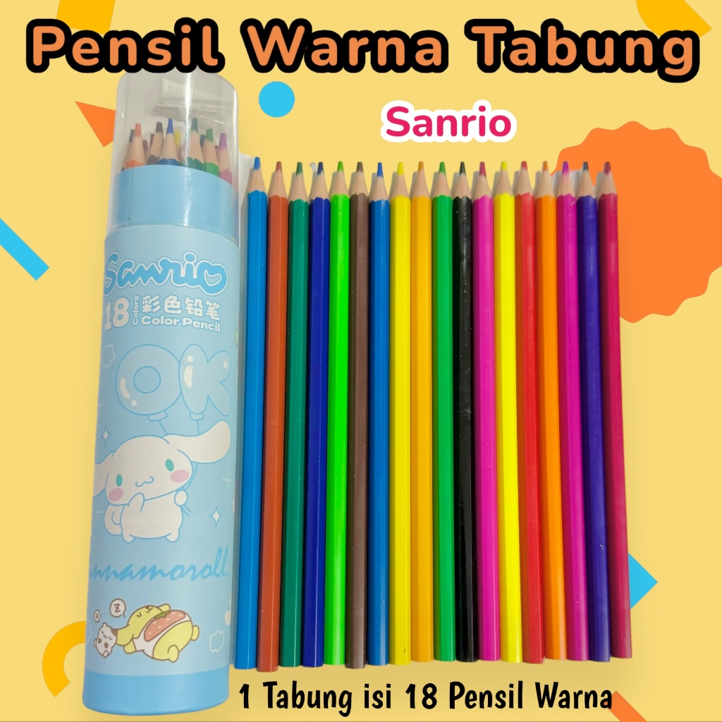 

Pensil Warna Tabung isi 18 pcs gambar Karakter boneka kartun Free serutan gambar Tabung warna warni
