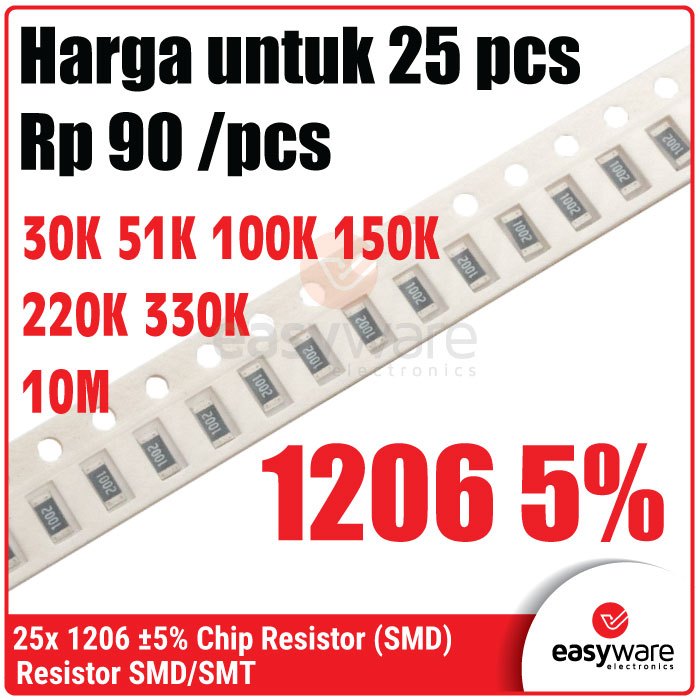 25pcs Resistor 1206 5% 30K 51K 100K 150K 220K 330K 10M Chip Resistor SMD 1206 5% 30K Ohm 10M Ohm
